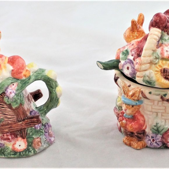 Merc Asia Accents Vintage Garden Party Tea Set Mint 2 Pc Bunny Rabbit Easter 999 Original
